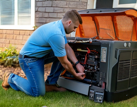 Man working on generator